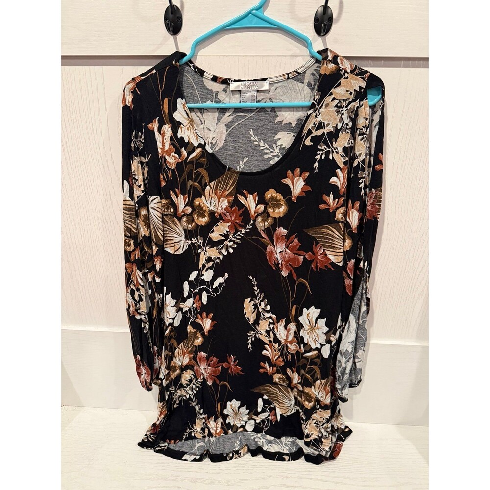 Venus brown black floral mini dress shirt split sleeve size medium
